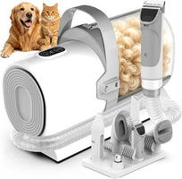Grey dog hair vacuum and pet grooming kit with nail grinder and 1.5L dust cup