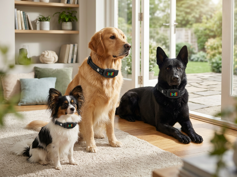 
 Anti-bark collar suitable for small medium and large dogs from 8 to 120 lb.