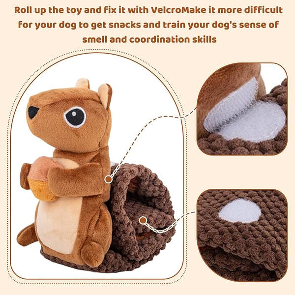 Squirrel dog toy for interactive play and boredom relief