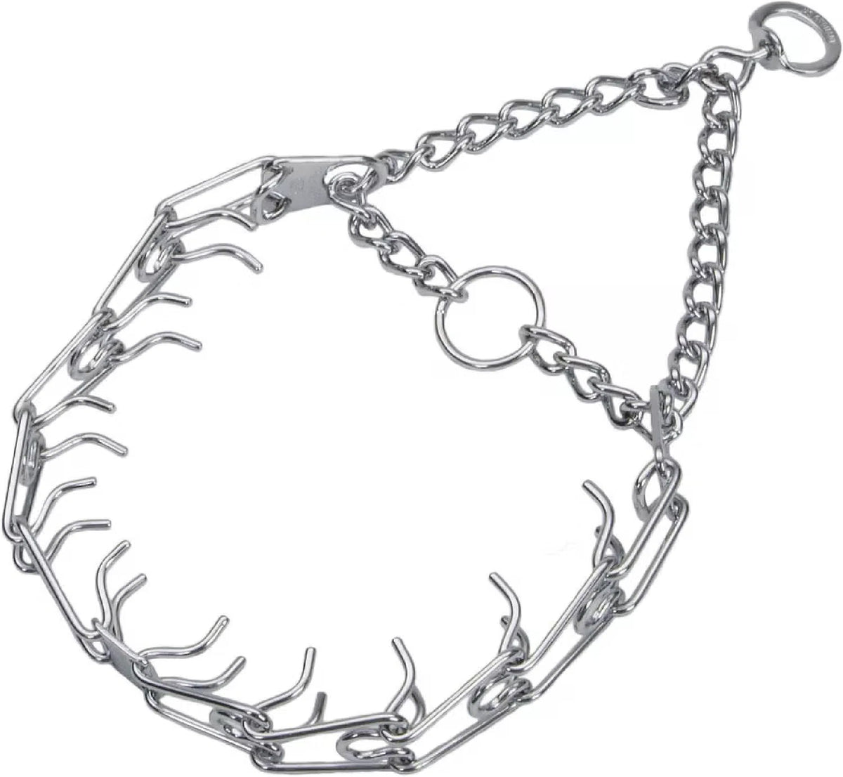 Chrome plated steel dog training prong collar with adjustable metal links