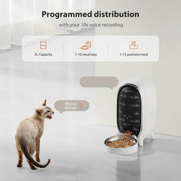 Dry food pet dispenser for automatic cat and dog feeding