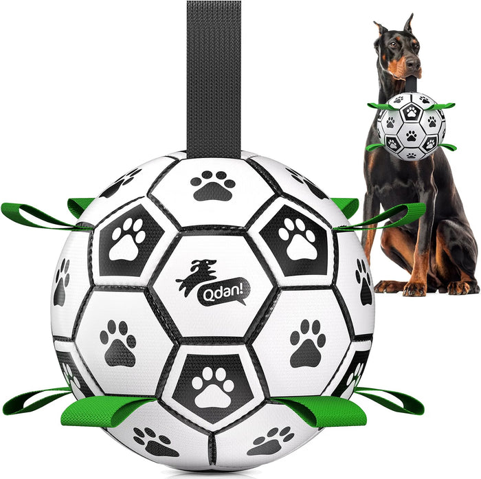 Dog Soccer Ball Toy with Straps – Durable Rubber Chew Ball for Small, Medium & Large Dogs, Interactive Boredom Buster Puppy Toy for Outdoor Play & Training