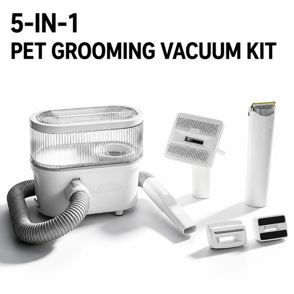 Pet grooming vacuum kit with trimming tools for maintaining dog coats
