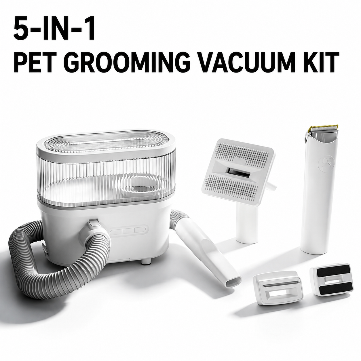 Pet grooming vacuum kit with trimming tools for maintaining dog coats