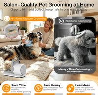 Pet grooming vacuum deshedding tool for removing loose dog and cat hair