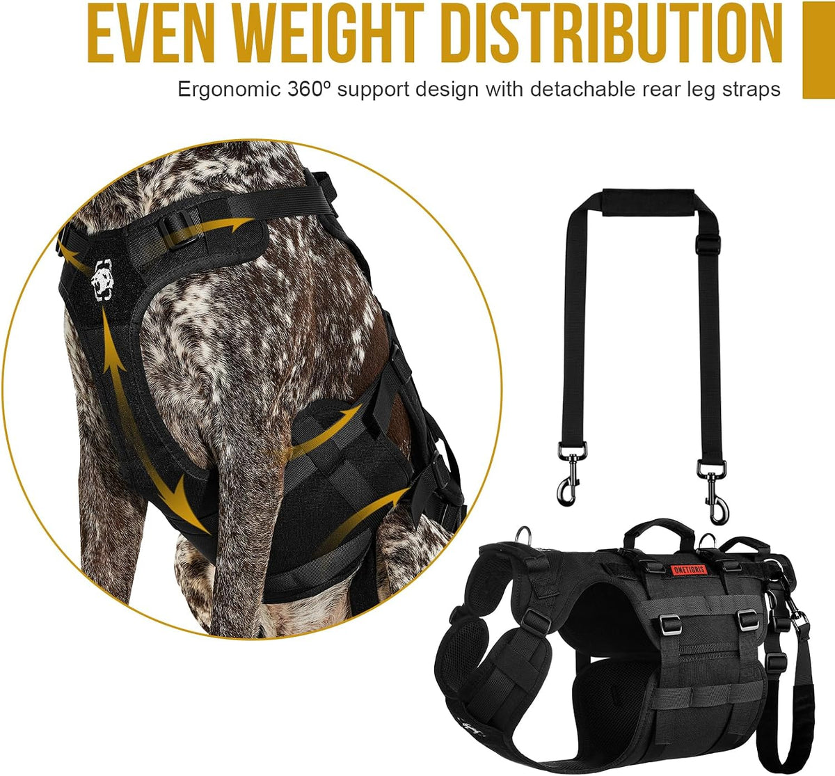 Dog mobility harness with strong lifting handles for large dogs