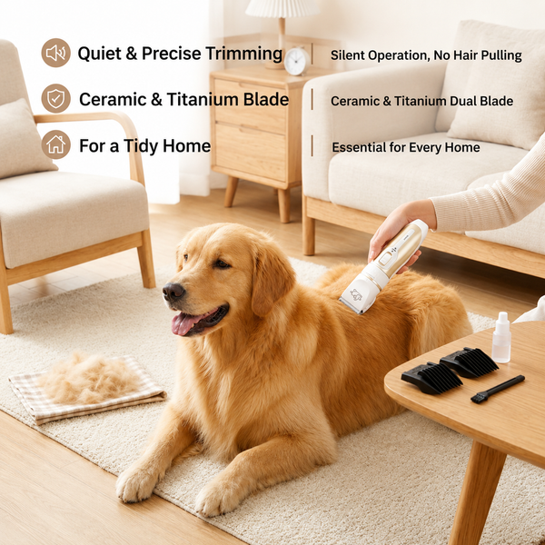 Electric dog paw hair trimmer for carefully grooming excess fur around paws