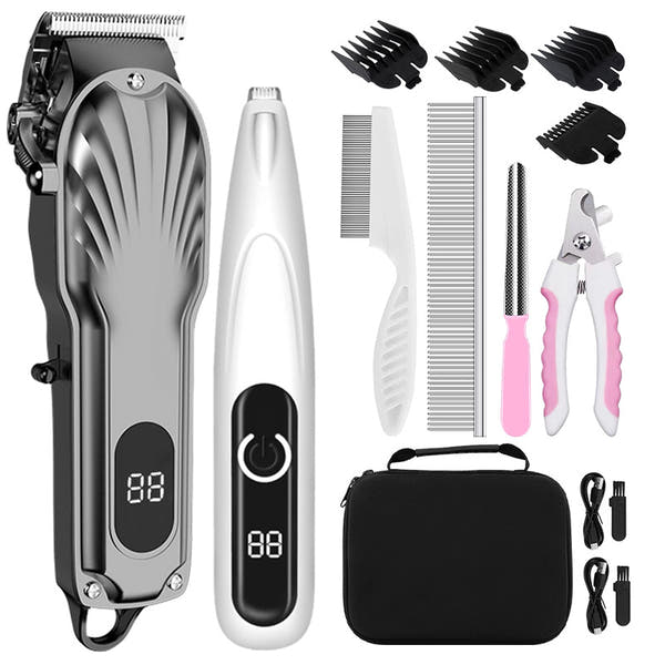 Electric dog grooming shaver set with hair trimmer and low-noise paw hair clipper