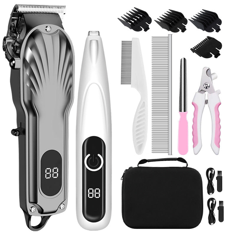 Electric dog grooming shaver set with hair trimmer and low-noise paw hair clipper