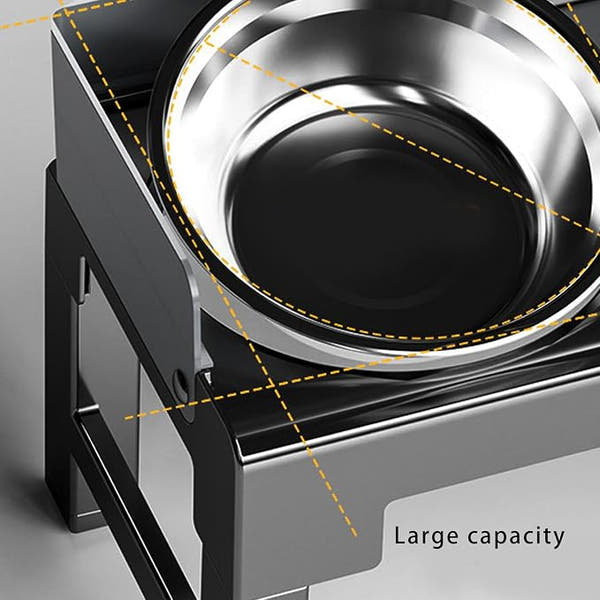 Elevated pet feeding station with stainless steel food and water bowls