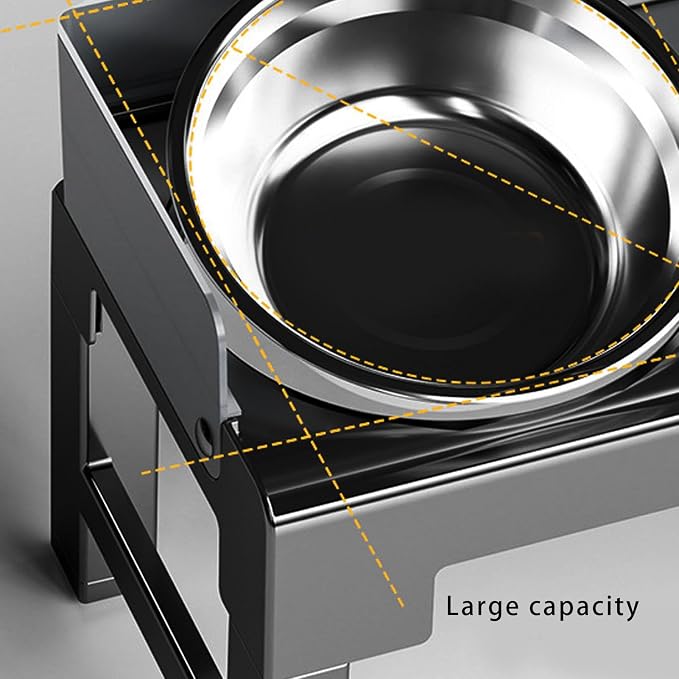 Elevated pet feeding station with stainless steel food and water bowls