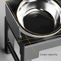 Elevated pet feeding station with stainless steel food and water bowls