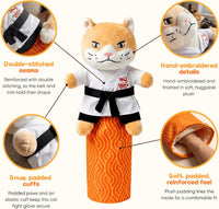 Cat wrestling toy designed for pouncing grabbing and batting activities