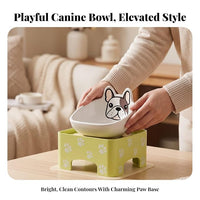Ergonomic dog feeder with adjustable raised ceramic bowl