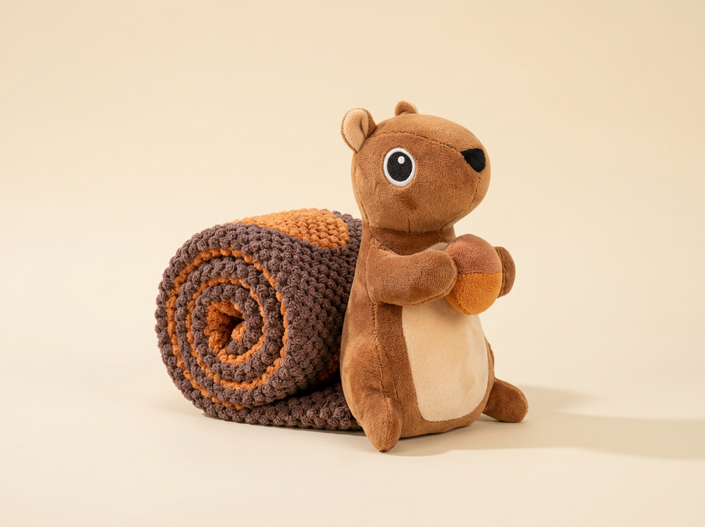  Squirrel snuffle dog toy shown with its attached mat extended for treat searching and rolled into a compact tail