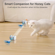 Interactive cat ball toy with feather teaser attachment