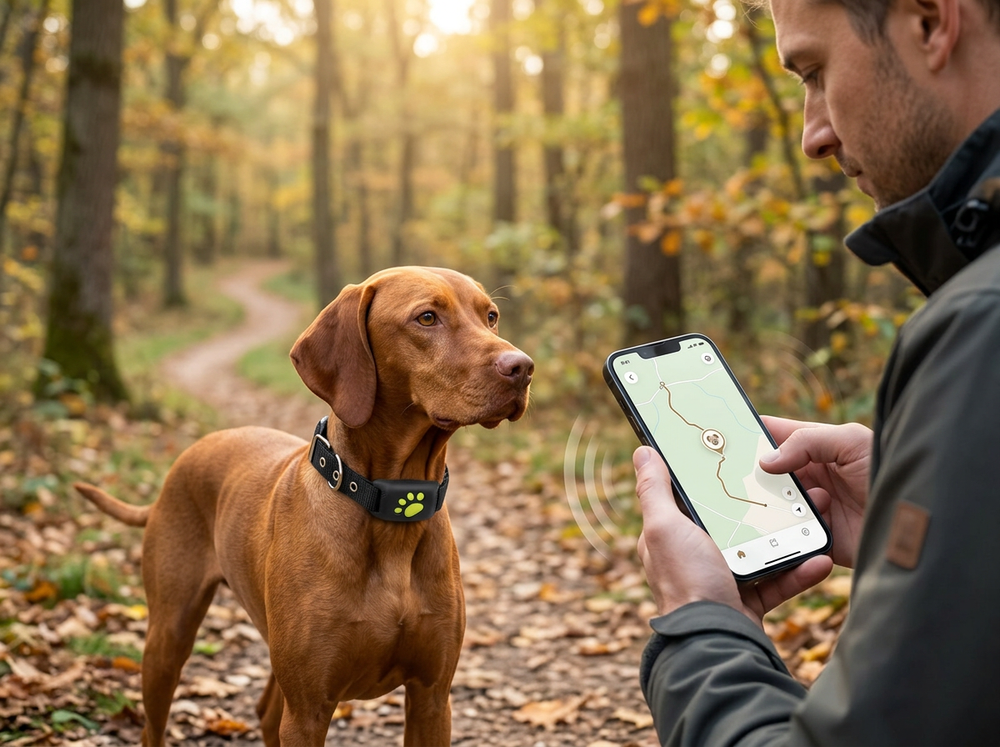 Owner tracking pet location with GPS locator
