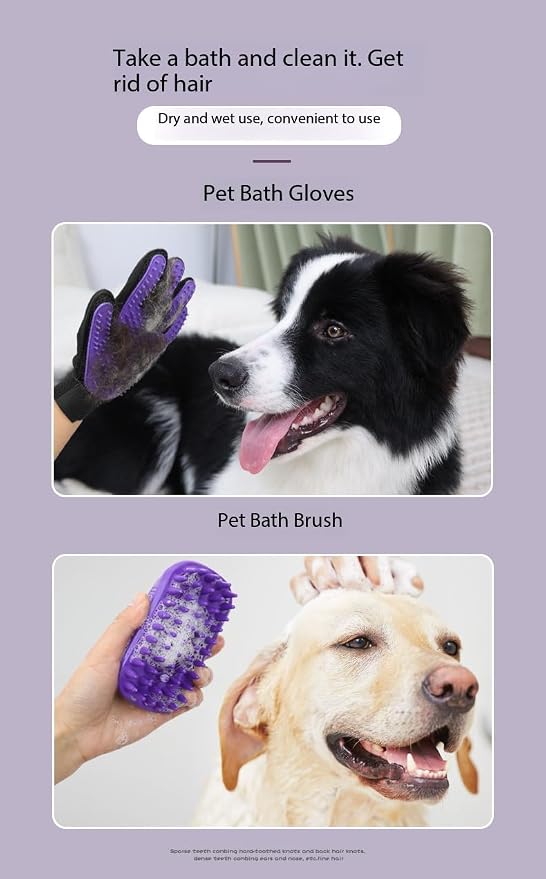 Petting glove for gentle dog grooming and loose hair removal