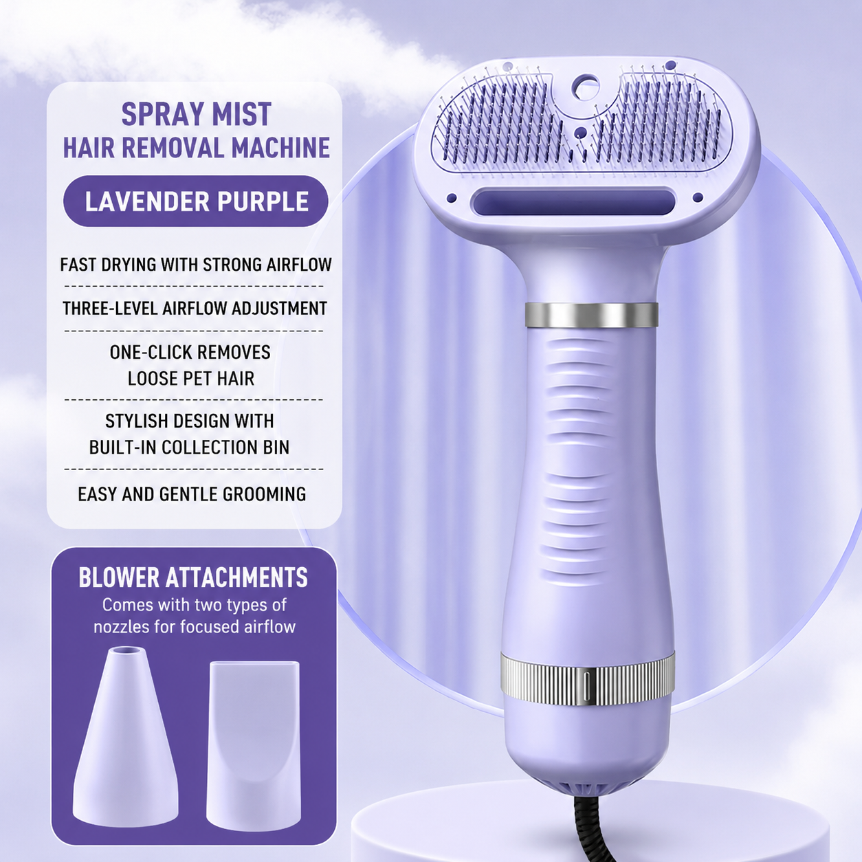 Electric dog grooming dryer and pet comb for convenient grooming at home