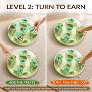 Indoor cat boredom buster toy with rotating food dispensing design