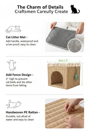 Hidden cat litter box cabinet with rattan style furniture design
