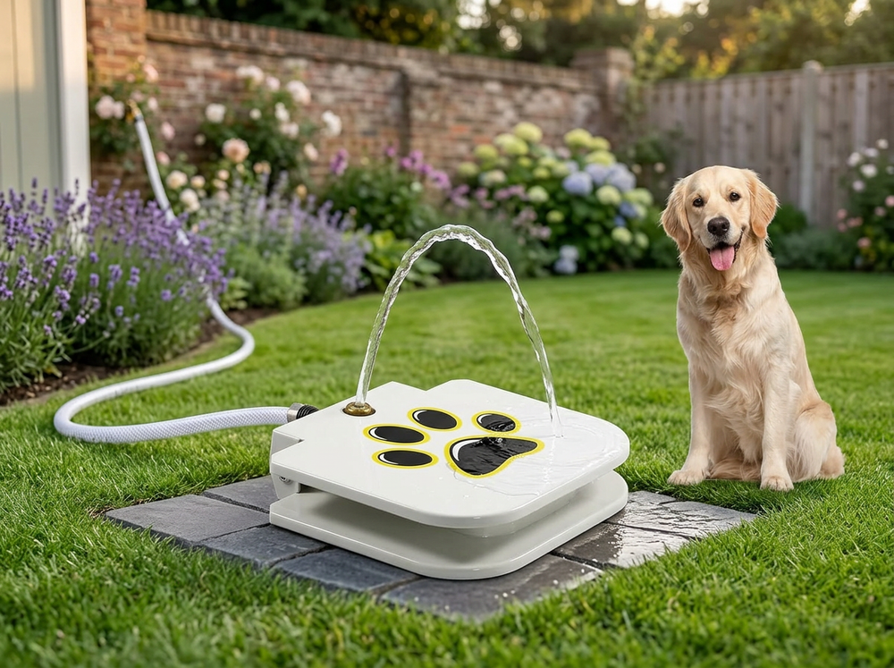 Installing pedal dog drinking fountain outdoors