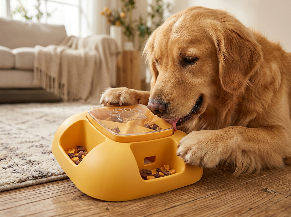Interactive slow feeding bowl for puppies and dogs