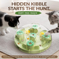 Cat treat puzzle toy with food hiding compartment for interactive play