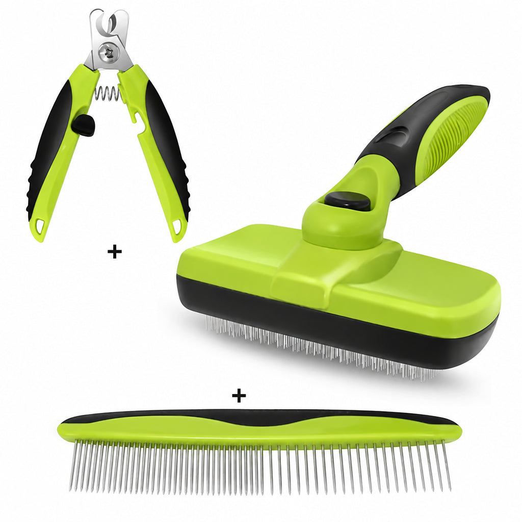Dog grooming comb set for routine coat care and loose hair removal