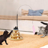 Interactive wooden cat activity toy designed for indoor exercise
