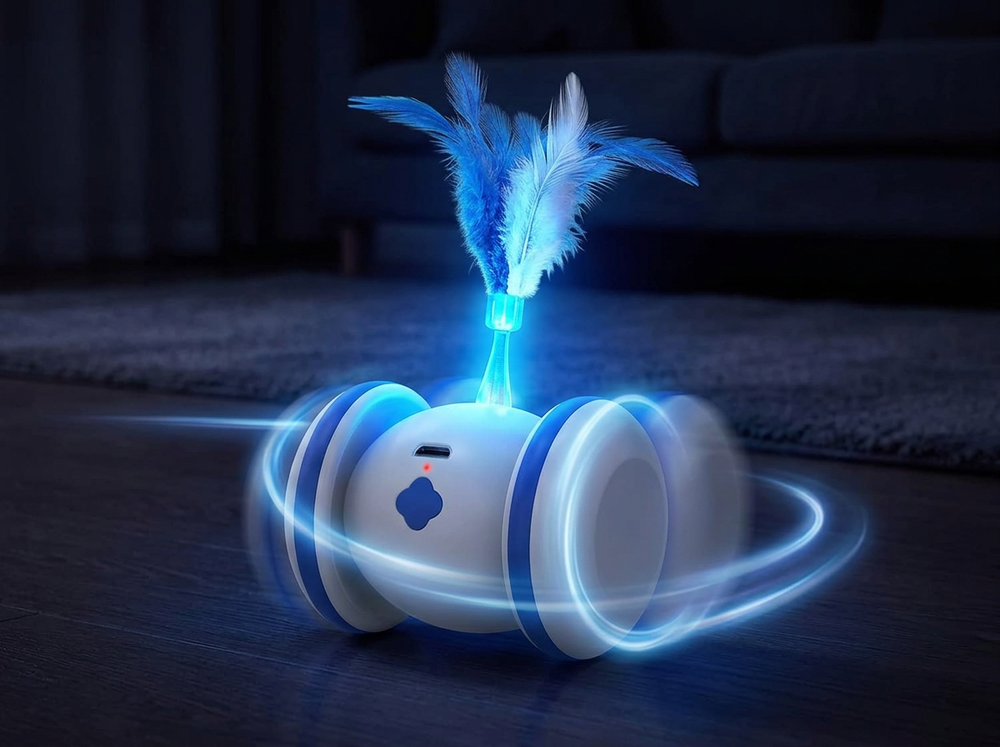 Glowing LED rolling ball toy for indoor cats.