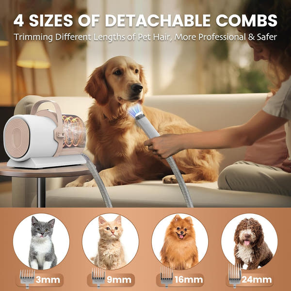 Pet grooming vacuum with large 2.5L dust cup for collecting loose dog hair