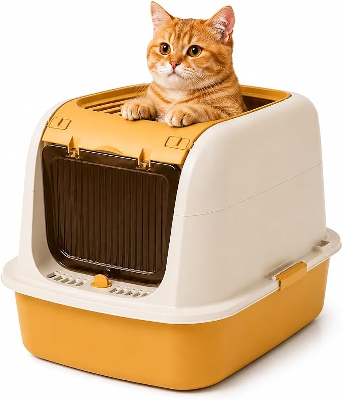 Extra large cat litter box with spacious enclosed toilet design