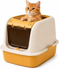 Extra large cat litter box with spacious enclosed toilet design