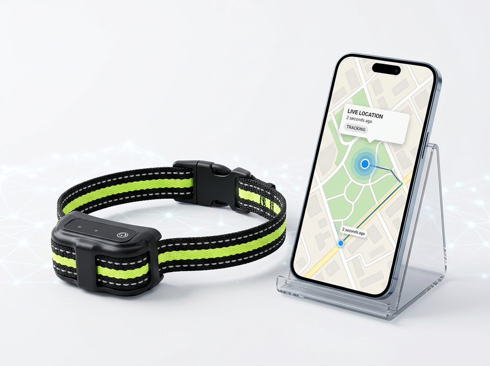 Long standby pet training accessory with lightweight adjustable wearable design