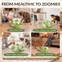 Interactive cat enrichment toy providing mental stimulation through treat play