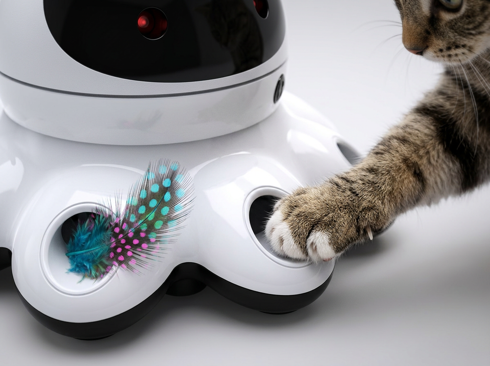 Motion-activated automatic interactive cat toy for indoor cats.