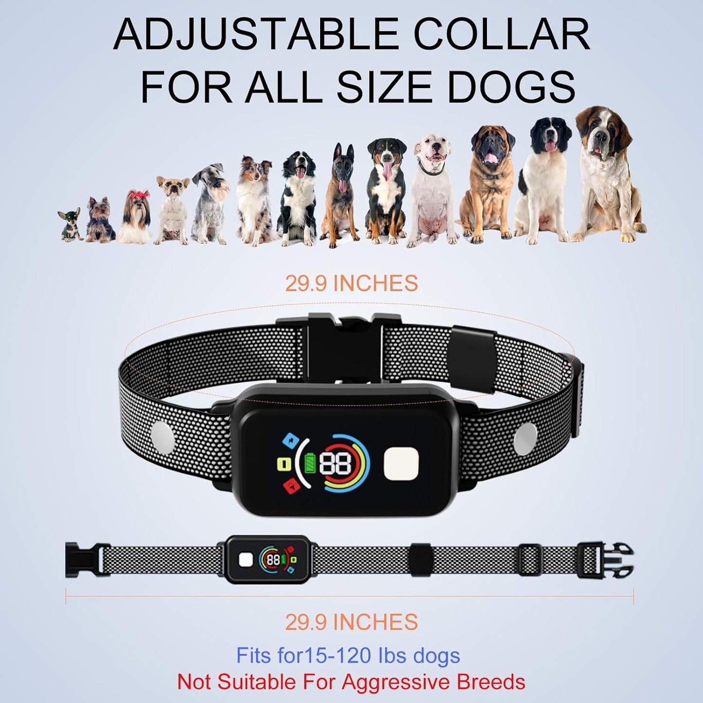 Dog training collar with beep vibration and static training modes