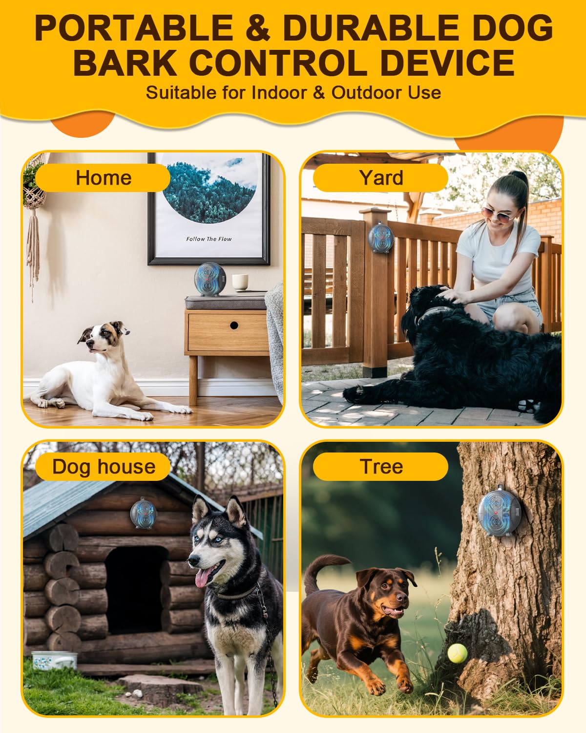 Collar-free anti barking device for dogs with ultrasonic bark-control function