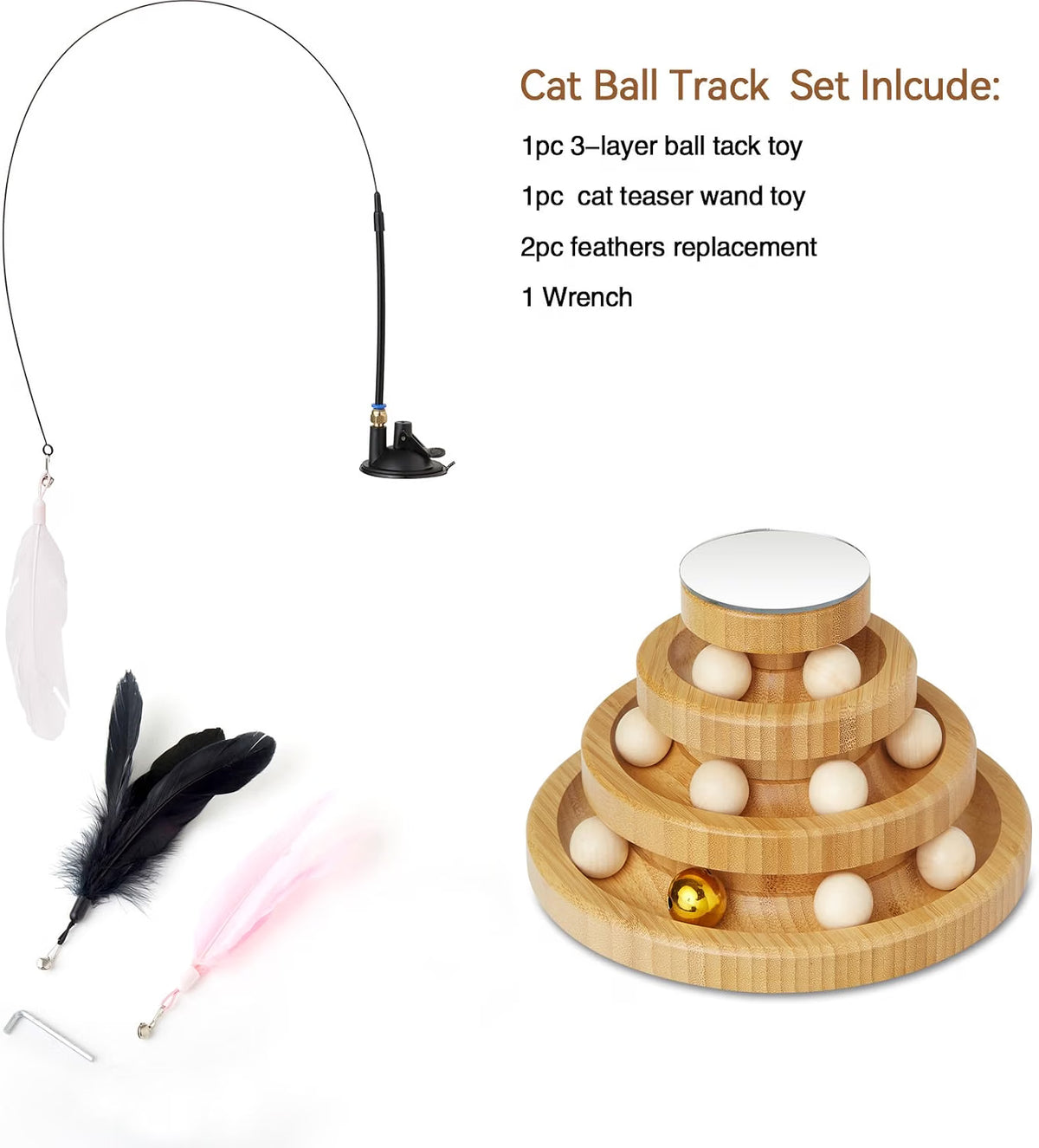 Manual wooden cat ball track toy requiring no batteries