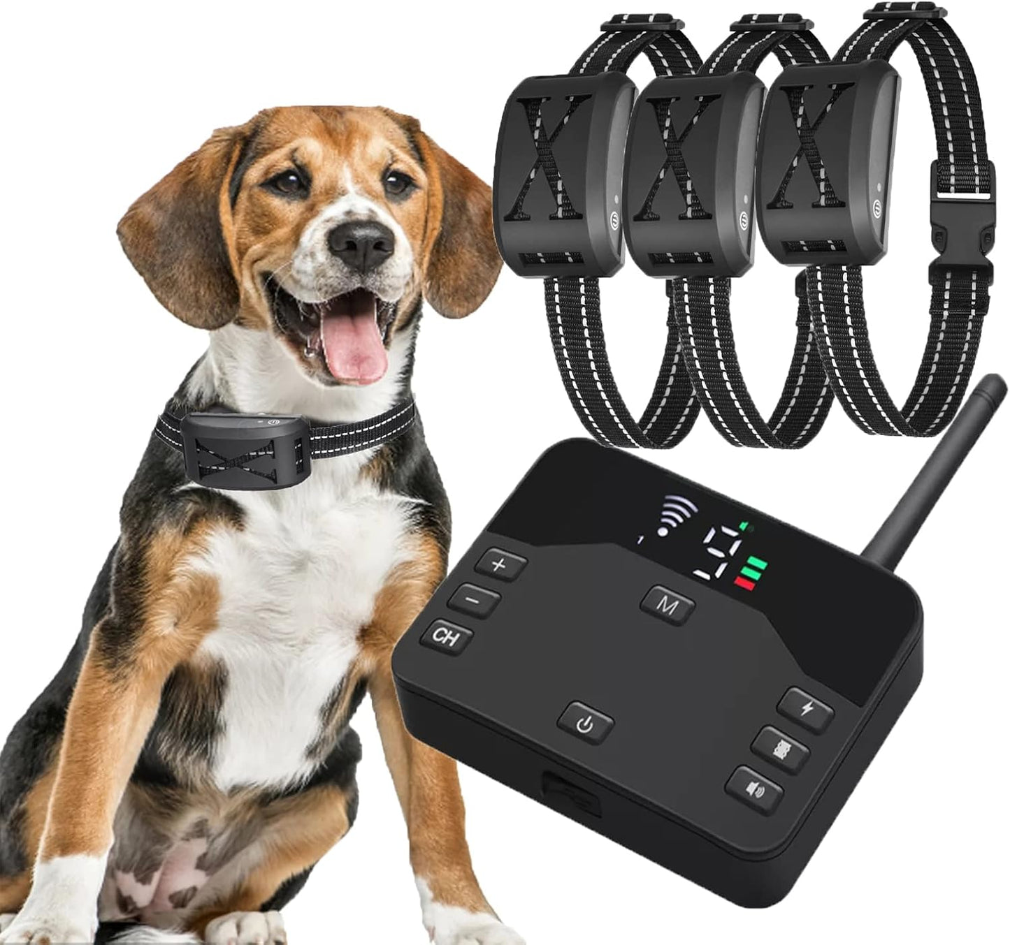 Wireless dog fence system combining pet boundary containment and electronic dog training functions