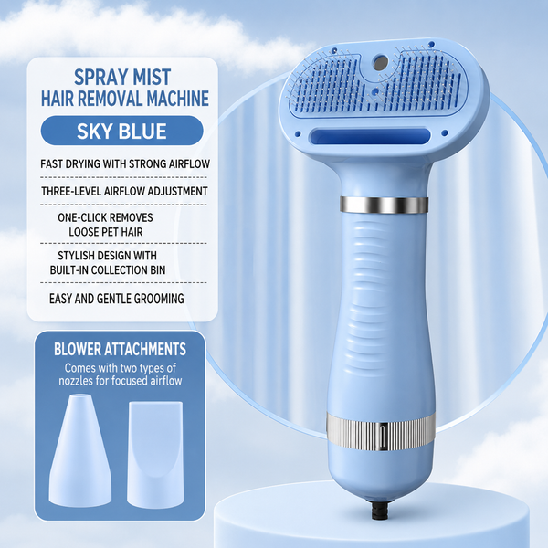 Multi-function dog grooming tool combining combing spraying and drying