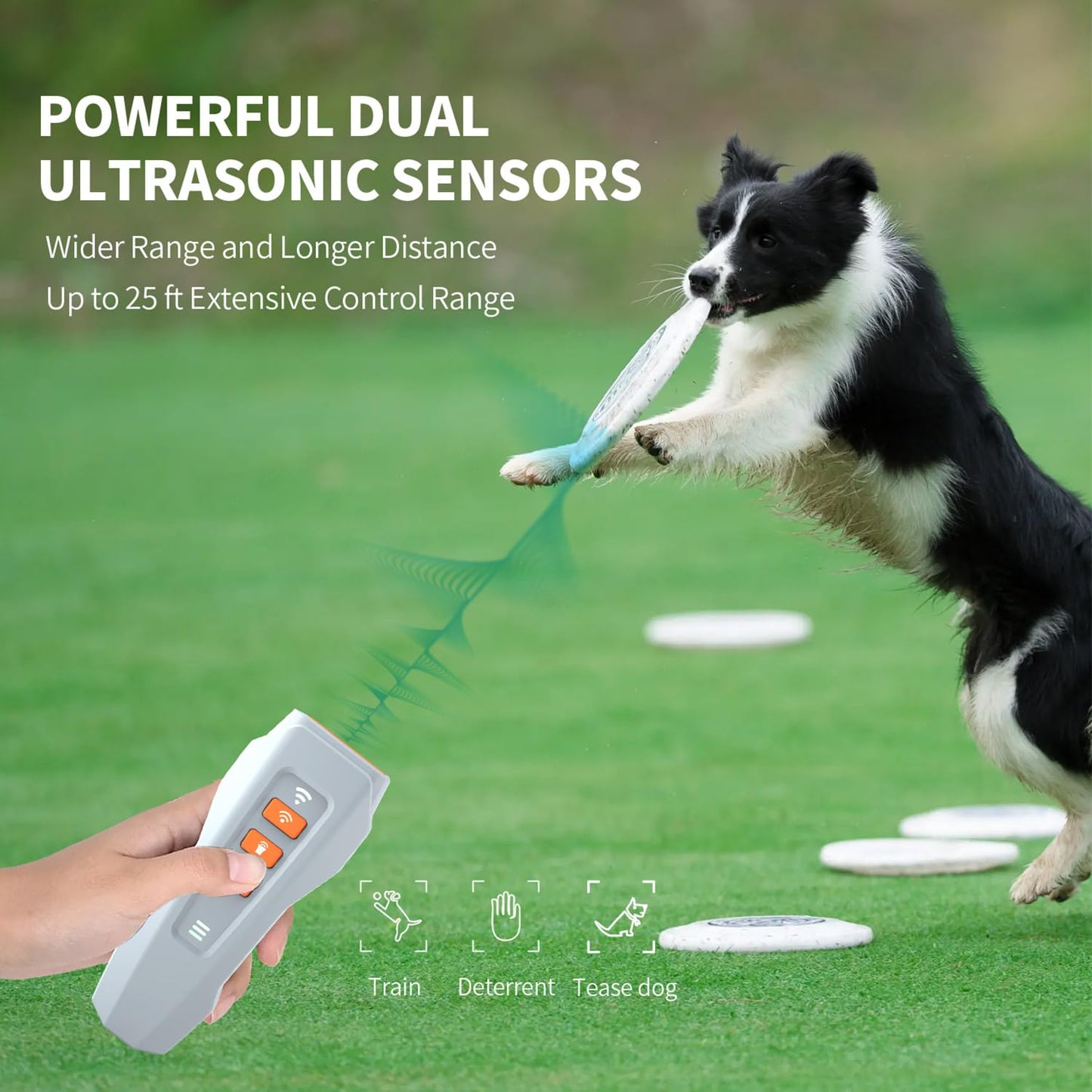 Portable dog bark deterrent device for appropriate outdoor dog training