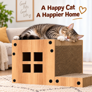 Enclosed cardboard cat hideaway bed for indoor cats