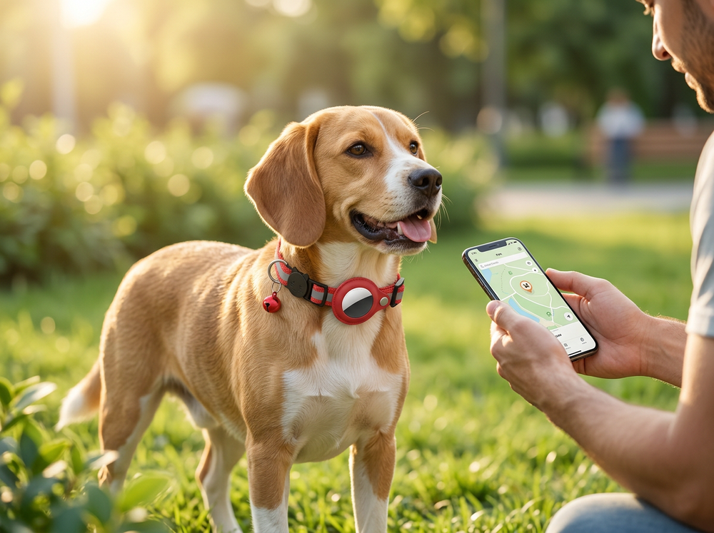 Smart pet location finder collar connected with a compatible smartphone