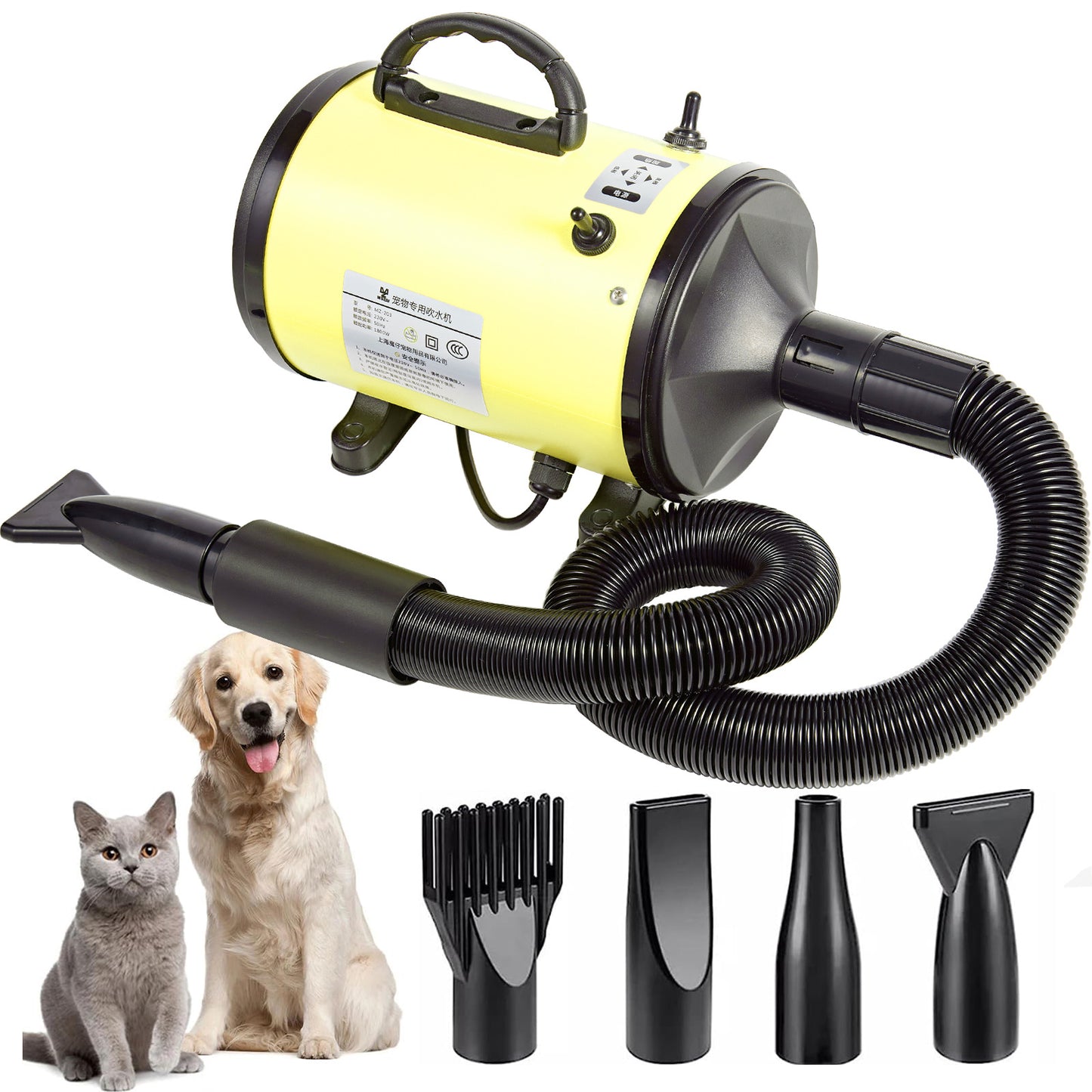 Pet drying tool with adjustable heat and targeted airflow