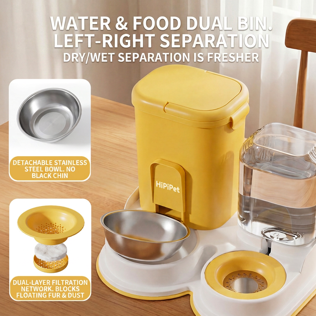 Pet feeder bowl with integrated water dispenser for dogs and cats