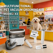 Pet grooming vacuum and dog grooming kit with trimming and grooming tools