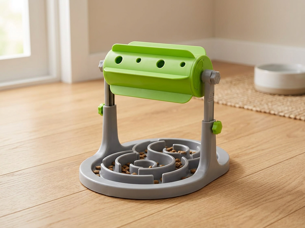 Slow feeder bowl placed on floor for dog feeding