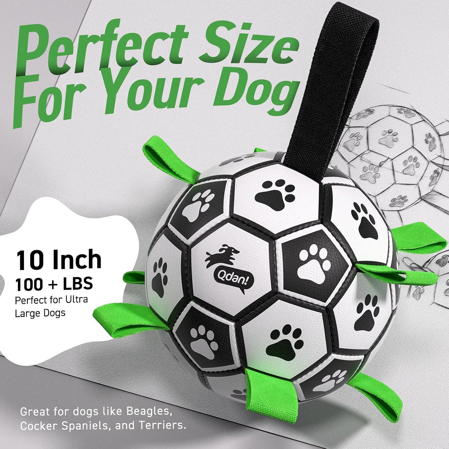 Interactive dog ball with straps for fetch and outdoor play